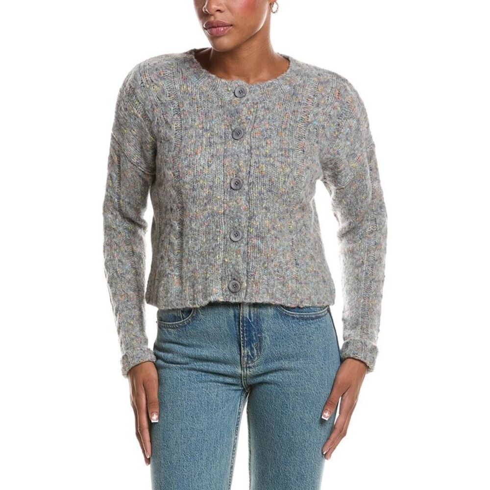 Autumn Cashmere Womens  Confetti Cable Boxy Wool & Alpaca-Blend Cardigan, Gray